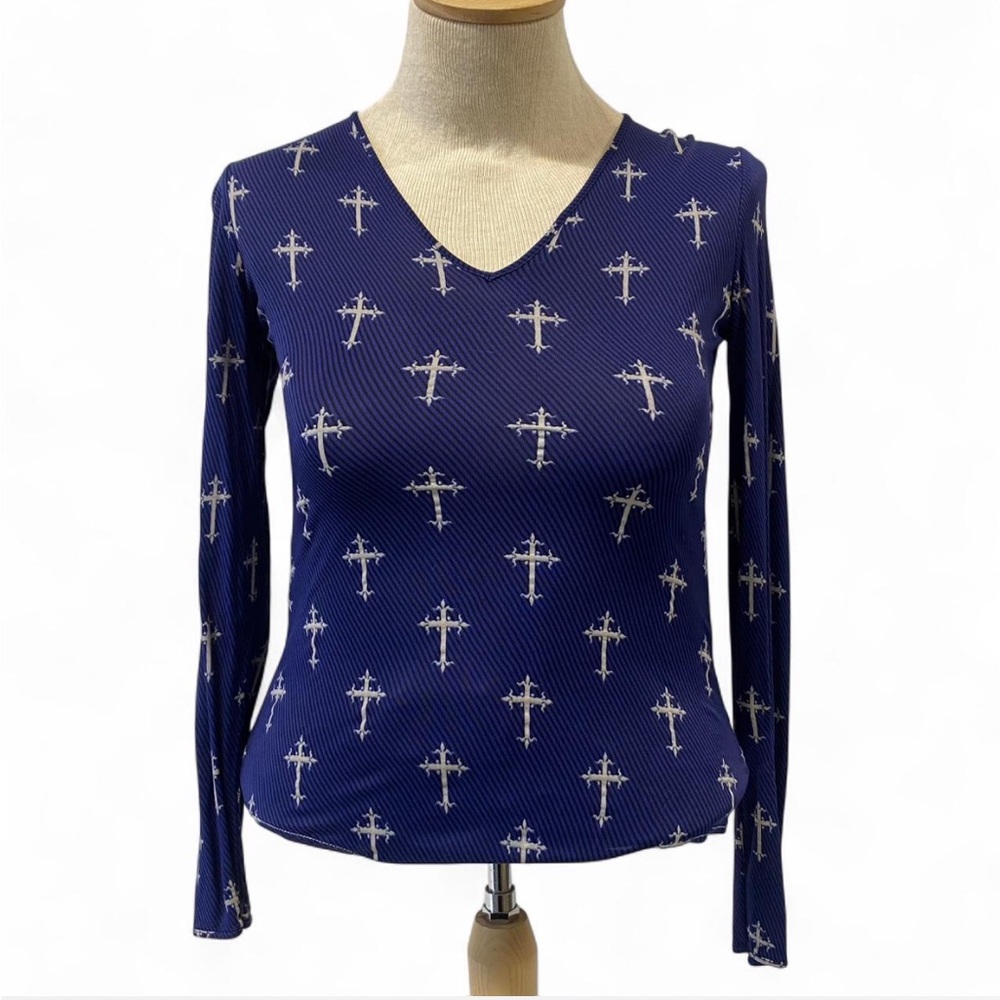 Versus Gianni Versace Blue Cross Pattern Top